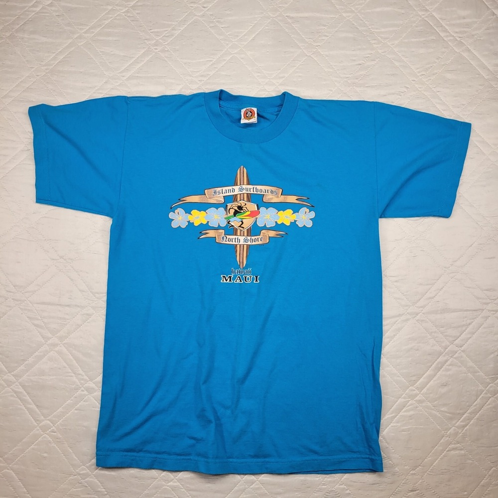 Looney Tunes Island Surfboards North Shore Maui blue T shirt men's L